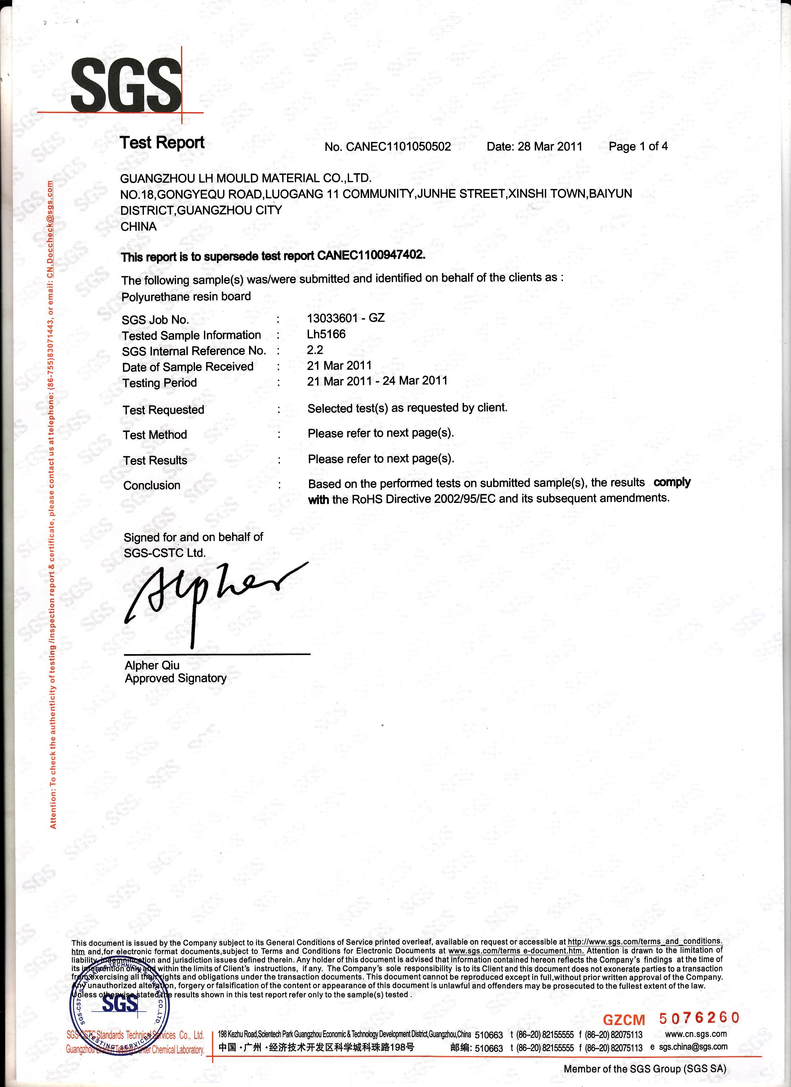 China Yongzhou Lihong New Material Co.，Ltd Certificaten